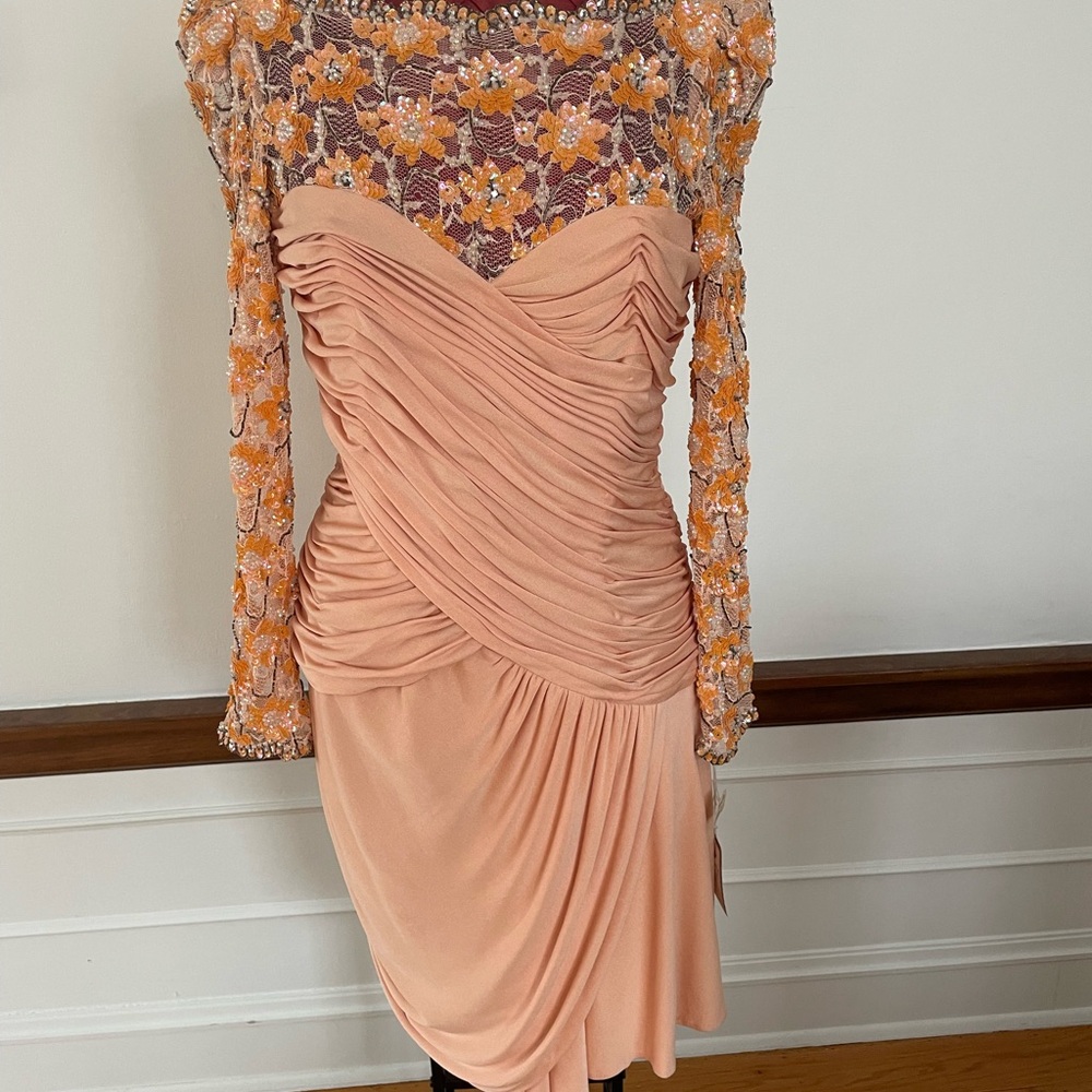 Victoria Royal Ltd Pink Ruched Embellished Sheath Dress